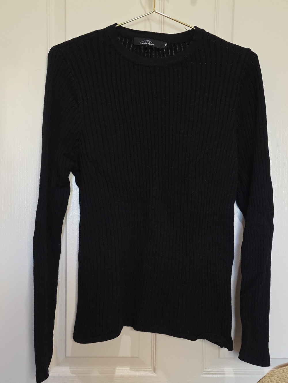Black Ribbed Long-Sleeve Layering Sweater - Classic Crewneck Cotton XL